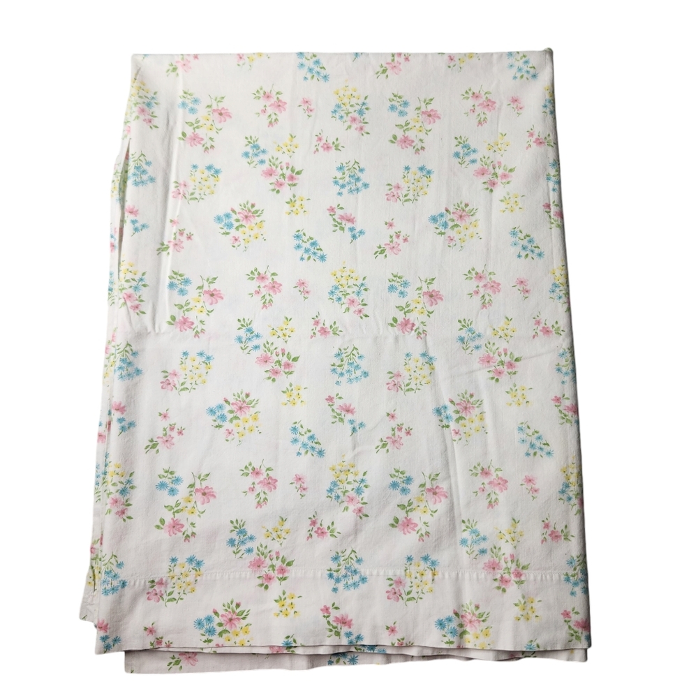 Vintage Cannon Monticello Muslin Twin Flat Sheet Yellow Blue Pink Floral
